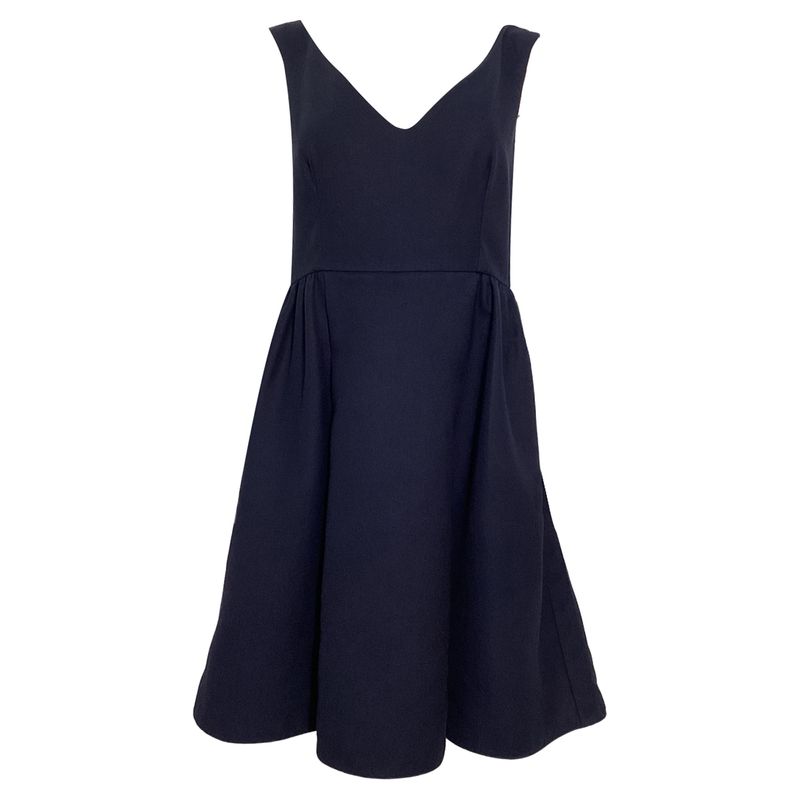 Red Valentino Sleeveless Dress W/ Pockets In Navy Blue Polyester